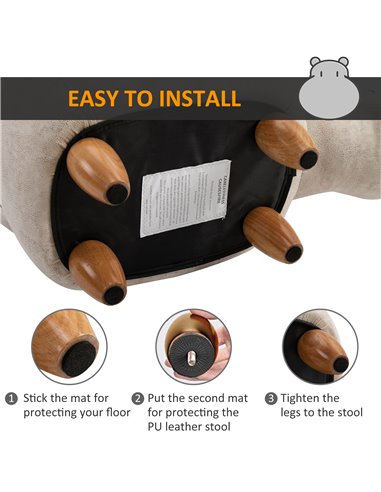 HOMCOM Hippo Storage Stool Cute Decoration Footrest Wood Frame Legs with Padding Lid Ottoman Animal Furniture Cream 36 x 65cm 83