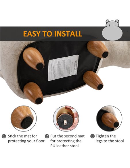 HOMCOM Hippo Storage Stool Cute Decoration Footrest Wood Frame Legs with Padding Lid Ottoman Animal Furniture Cream 36 x 65cm 83 - pic 71447 | FastDaddyshop