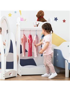 Homccom Kids Wooden Clothes Wardrobe with Storage Shelves, White 2