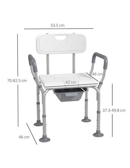 HOMCOM Height Adjustable Shower Stool with Arms and Back, Non-Slip Bedside Commode with Detachable Bucket for Elderly, White 713 - pic 71451 | FastDaddyshop