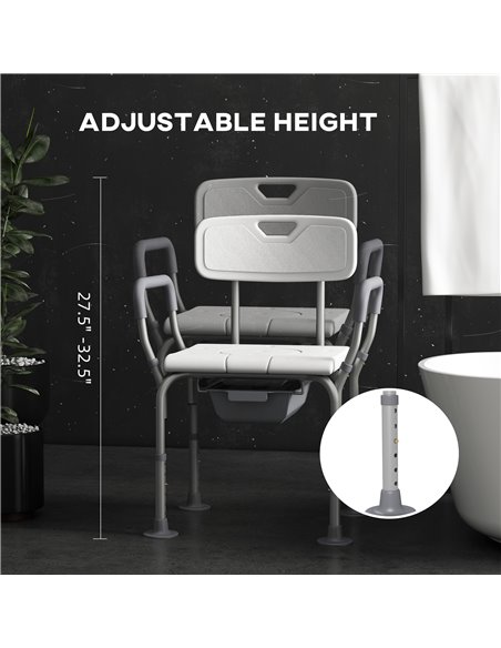 HOMCOM Height Adjustable Shower Stool with Arms and Back, Non-Slip Bedside Commode with Detachable Bucket for Elderly, White 713 - pic 71453 | FastDaddyshop