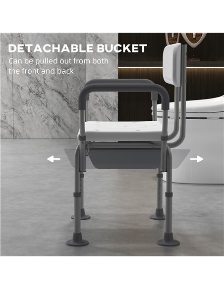 HOMCOM Height Adjustable Shower Stool with Arms and Back, Non-Slip Bedside Commode with Detachable Bucket for Elderly, White 713 - pic 71455 | FastDaddyshop