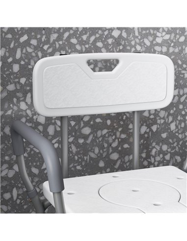 HOMCOM Height Adjustable Shower Stool with Arms and Back, Non-Slip Bedside Commode with Detachable Bucket for Elderly, White 713