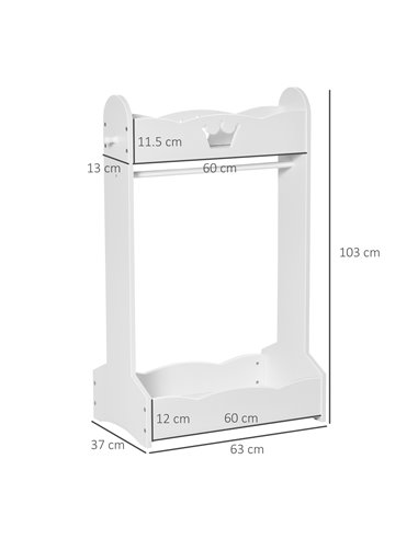 HOMCOM Kids Wood Clothes Rack Hall Tree with Storage Shelves Children Garment Rack Freestanding Wardrobe for 3-8 Years Toddler, 