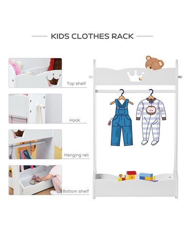 HOMCOM Kids Wood Clothes Rack Hall Tree with Storage Shelves Children Garment Rack Freestanding Wardrobe for 3-8 Years Toddler, 