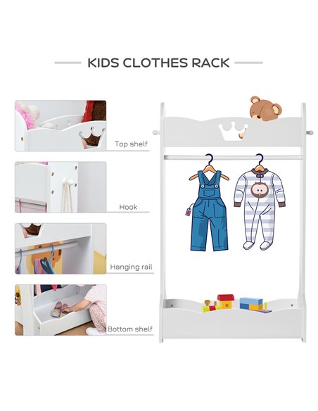 HOMCOM Kids Wood Clothes Rack Hall Tree with Storage Shelves Children Garment Rack Freestanding Wardrobe for 3-8 Years Toddler,  - pic 7148 | FastDaddyshop