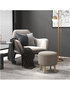 HOMCOM Linen Fabric Ottoman Stool, Round with Storage, Padded Seat, Wooden Legs, Hidden Space, Light Grey 838-437V70LG 2