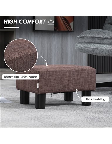 HOMCOM Compact Linen Fabric Ottoman, Modern Footstool Cube with Durable Plastic Legs, Living Room, Brown 833-666V74BN