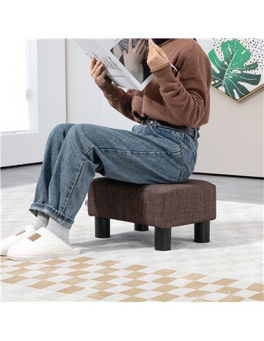 HOMCOM Compact Linen Fabric Ottoman, Modern Footstool Cube with Durable Plastic Legs, Living Room, Brown 833-666V74BN