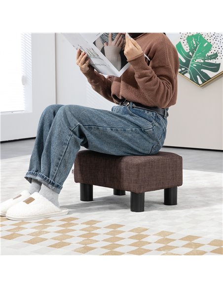HOMCOM Compact Linen Fabric Ottoman, Modern Footstool Cube with Durable Plastic Legs, Living Room, Brown 833-666V74BN - pic 71518 | FastDaddyshop