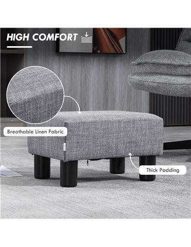 HOMCOM Linen Fabric Footstool Ottoman, Cube Design, with 4 Plastic Legs, Compact and Versatile, Grey 833-666V74GY