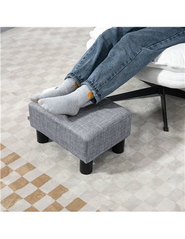 HOMCOM Linen Fabric Footstool Ottoman, Cube Design, with 4 Plastic Legs, Compact and Versatile, Grey 833-666V74GY