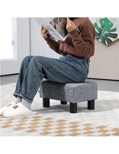 HOMCOM Linen Fabric Footstool Ottoman, Cube Design, with 4 Plastic Legs, Compact and Versatile, Grey 833-666V74GY