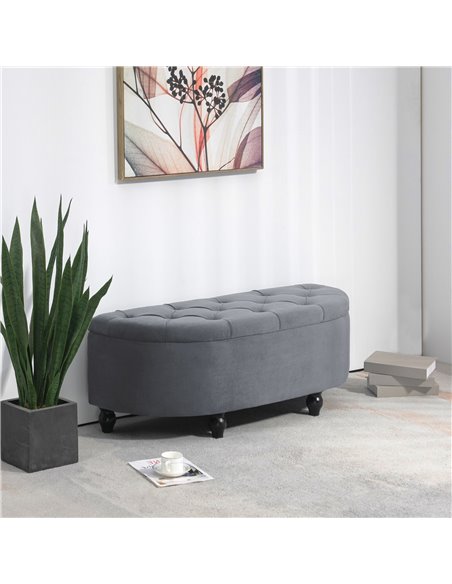 HOMCOM Semi-Circle Bed End Bench Ottoman with Storage Tufted Upholstered Accent Seat Footrest Stool with Rubberwood Legs for Bed - pic 71540 | FastDaddyshop