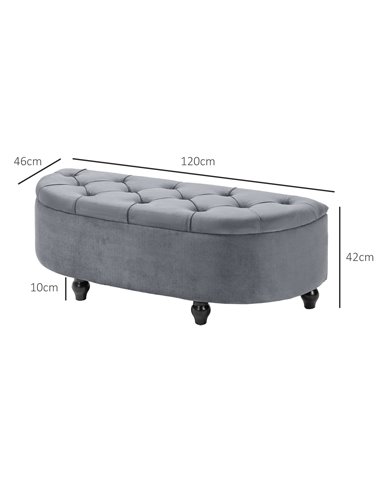 HOMCOM Semi-Circle Bed End Bench Ottoman with Storage Tufted Upholstered Accent Seat Footrest Stool with Rubberwood Legs for Bed