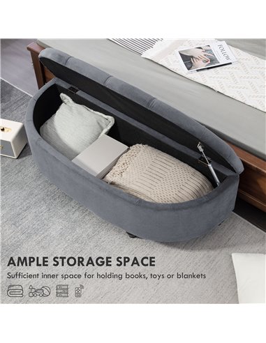 HOMCOM Semi-Circle Bed End Bench Ottoman with Storage Tufted Upholstered Accent Seat Footrest Stool with Rubberwood Legs for Bed