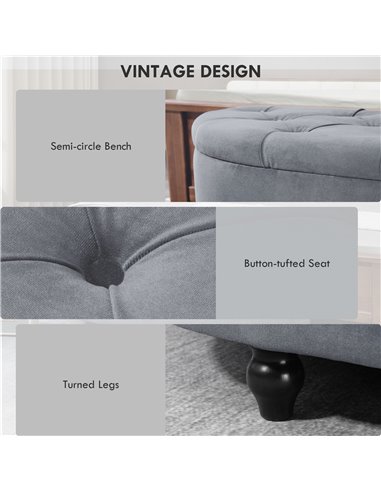 HOMCOM Semi-Circle Bed End Bench Ottoman with Storage Tufted Upholstered Accent Seat Footrest Stool with Rubberwood Legs for Bed