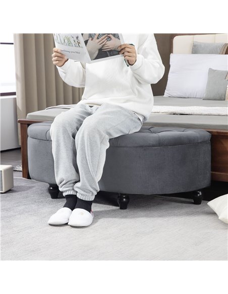 HOMCOM Semi-Circle Bed End Bench Ottoman with Storage Tufted Upholstered Accent Seat Footrest Stool with Rubberwood Legs for Bed - pic 71545 | FastDaddyshop