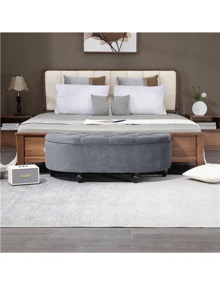 HOMCOM Semi-Circle Bed End Bench Ottoman with Storage Tufted Upholstered Accent Seat Footrest Stool with Rubberwood Legs for Bed - pic 71547 | FastDaddyshop