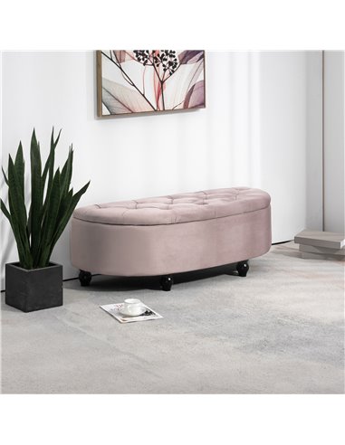 HOMCOM Semi-Circle Bed End Bench Ottoman with Storage Tufted Upholstered Accent Seat Footrest Stool with Rubberwood Legs for Bed
