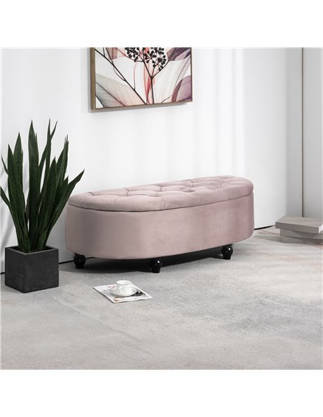 HOMCOM Semi-Circle Bed End Bench Ottoman with Storage Tufted Upholstered Accent Seat Footrest Stool with Rubberwood Legs for Bed - pic 71558 | FastDaddyshop