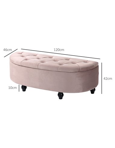 HOMCOM Semi-Circle Bed End Bench Ottoman with Storage Tufted Upholstered Accent Seat Footrest Stool with Rubberwood Legs for Bed