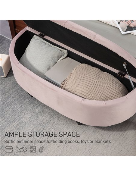 HOMCOM Semi-Circle Bed End Bench Ottoman with Storage Tufted Upholstered Accent Seat Footrest Stool with Rubberwood Legs for Bed - pic 71560 | FastDaddyshop