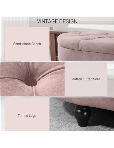 HOMCOM Semi-Circle Bed End Bench Ottoman with Storage Tufted Upholstered Accent Seat Footrest Stool with Rubberwood Legs for Bed