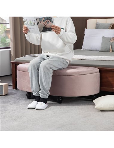 HOMCOM Semi-Circle Bed End Bench Ottoman with Storage Tufted Upholstered Accent Seat Footrest Stool with Rubberwood Legs for Bed