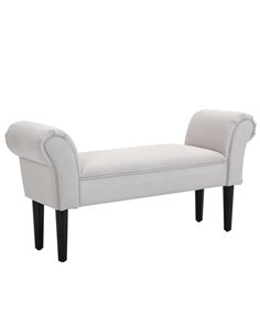 HOMCOM Small Linen Upholstered Ottoman Bench with Rolled Arm End, Elegant Wooden Legs, Compact Design, Grey 831-135V70