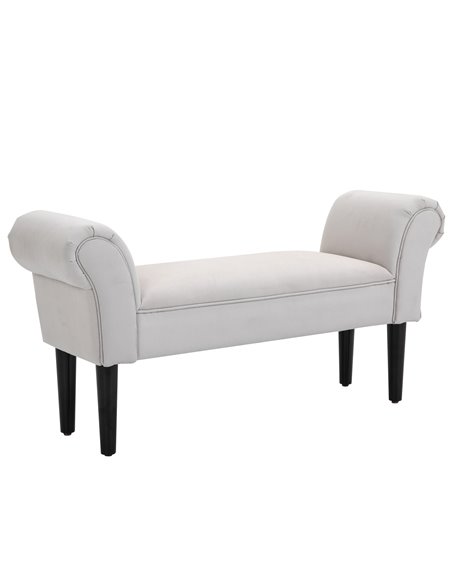 HOMCOM Small Linen Upholstered Ottoman Bench with Rolled Arm End, Elegant Wooden Legs, Compact Design, Grey 831-135V70 - pic 71593 | FastDaddyshop