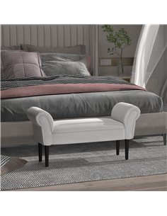 HOMCOM Small Linen Upholstered Ottoman Bench with Rolled Arm End, Elegant Wooden Legs, Compact Design, Grey 831-135V70 2