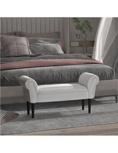 HOMCOM Small Linen Upholstered Ottoman Bench with Rolled Arm End, Elegant Wooden Legs, Compact Design, Grey 831-135V70