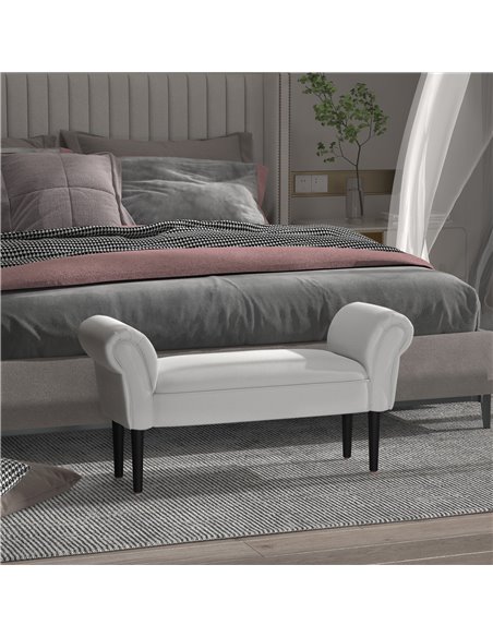 HOMCOM Small Linen Upholstered Ottoman Bench with Rolled Arm End, Elegant Wooden Legs, Compact Design, Grey 831-135V70 - pic 71594 | FastDaddyshop