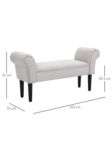 HOMCOM Small Linen Upholstered Ottoman Bench with Rolled Arm End, Elegant Wooden Legs, Compact Design, Grey 831-135V70