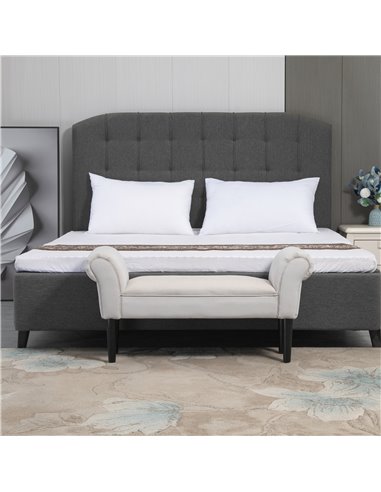 HOMCOM Small Linen Upholstered Ottoman Bench with Rolled Arm End, Elegant Wooden Legs, Compact Design, Grey 831-135V70