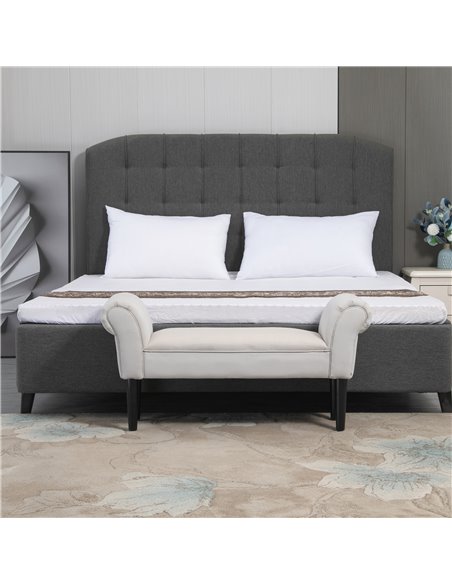 HOMCOM Small Linen Upholstered Ottoman Bench with Rolled Arm End, Elegant Wooden Legs, Compact Design, Grey 831-135V70 - pic 71596 | FastDaddyshop
