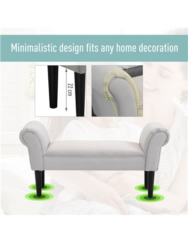 HOMCOM Small Linen Upholstered Ottoman Bench with Rolled Arm End, Elegant Wooden Legs, Compact Design, Grey 831-135V70