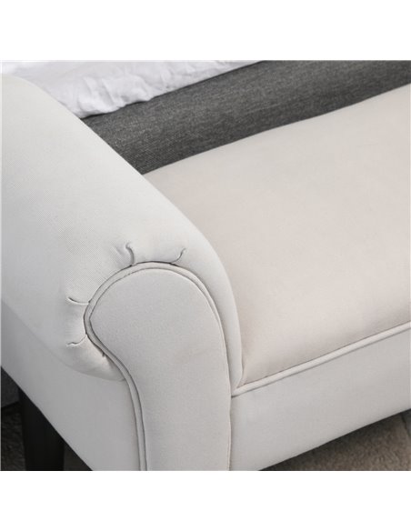 HOMCOM Small Linen Upholstered Ottoman Bench with Rolled Arm End, Elegant Wooden Legs, Compact Design, Grey 831-135V70 - pic 71601 | FastDaddyshop