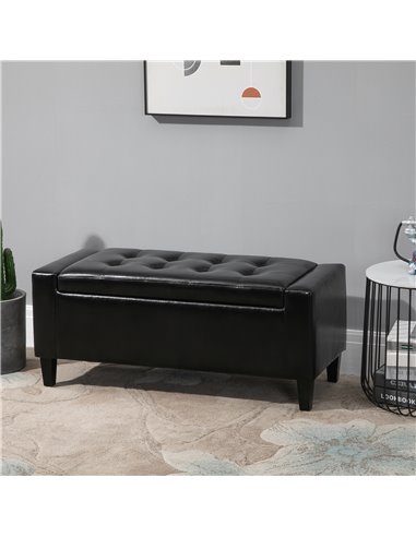 HOMCOM Ottoman Storage Bench, PU Leather Chest with Tufted Lid, Versatile Flip Top, 92L x 40W x 40H cm, Black 838-022V71BK