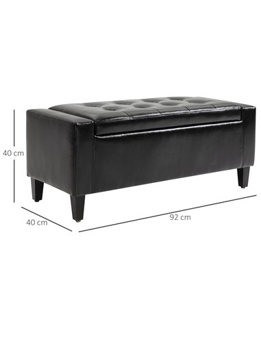 HOMCOM Ottoman Storage Bench, PU Leather Chest with Tufted Lid, Versatile Flip Top, 92L x 40W x 40H cm, Black 838-022V71BK
