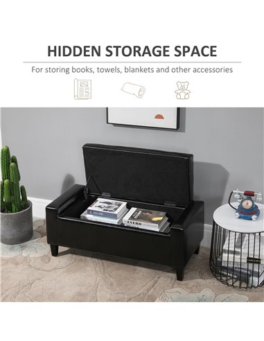 HOMCOM Ottoman Storage Bench, PU Leather Chest with Tufted Lid, Versatile Flip Top, 92L x 40W x 40H cm, Black 838-022V71BK