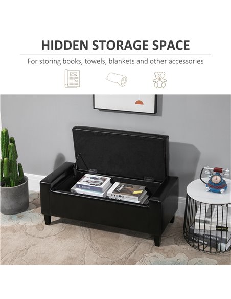 HOMCOM Ottoman Storage Bench, PU Leather Chest with Tufted Lid, Versatile Flip Top, 92L x 40W x 40H cm, Black 838-022V71BK - pic 71605 | FastDaddyshop