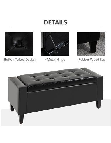 HOMCOM Ottoman Storage Bench, PU Leather Chest with Tufted Lid, Versatile Flip Top, 92L x 40W x 40H cm, Black 838-022V71BK