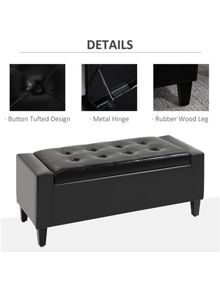 HOMCOM Ottoman Storage Bench, PU Leather Chest with Tufted Lid, Versatile Flip Top, 92L x 40W x 40H cm, Black 838-022V71BK - pic 71606 | FastDaddyshop