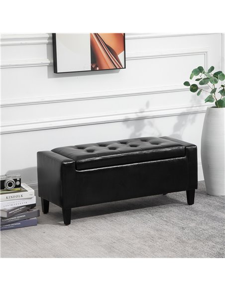 HOMCOM Ottoman Storage Bench, PU Leather Chest with Tufted Lid, Versatile Flip Top, 92L x 40W x 40H cm, Black 838-022V71BK - pic 71607 | FastDaddyshop
