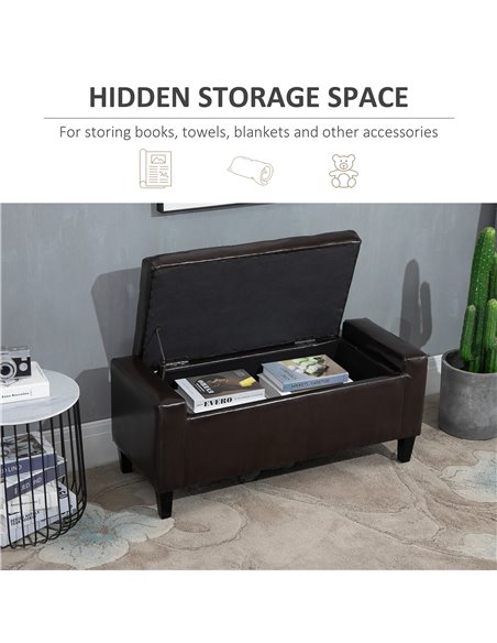 HOMCOM Storage Ottoman Bench, PU Leather, Tufted Design, Flip Top, 92x40cm, Versatile Use, Brown 838-022V71DR - pic 71614 | FastDaddyshop