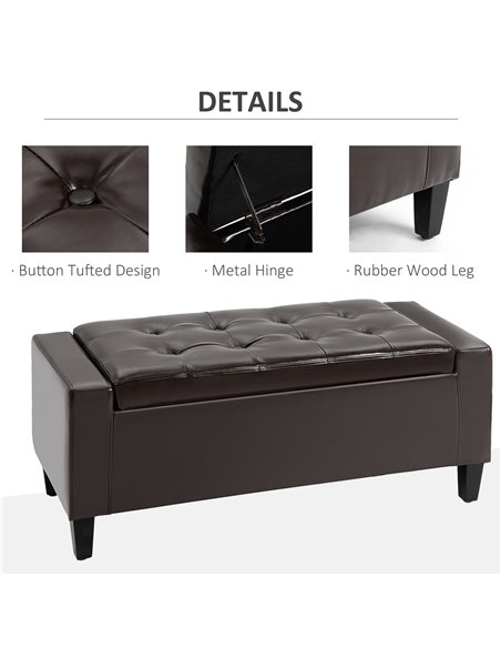 HOMCOM Storage Ottoman Bench, PU Leather, Tufted Design, Flip Top, 92x40cm, Versatile Use, Brown 838-022V71DR - pic 71615 | FastDaddyshop