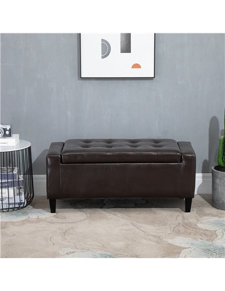 HOMCOM Storage Ottoman Bench, PU Leather, Tufted Design, Flip Top, 92x40cm, Versatile Use, Brown 838-022V71DR - pic 71616 | FastDaddyshop