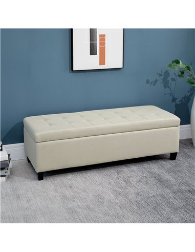 HOMCOM Linen Ottoman Storage Bench, Padded Footrest with Tufted Design, Hinged Lid, Wooden Frame, 125L x 49W x 41.5H cm, Beige 8